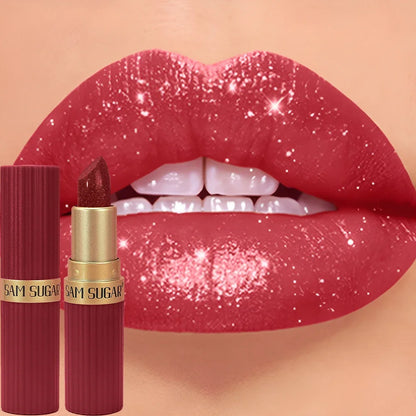 Chocolate Brown Luxurious Metallic Glitter Lipstick Long-Lasting Waterproof Non-Fade Shimmery Pearl Sparkling Lip Gloss Makeup