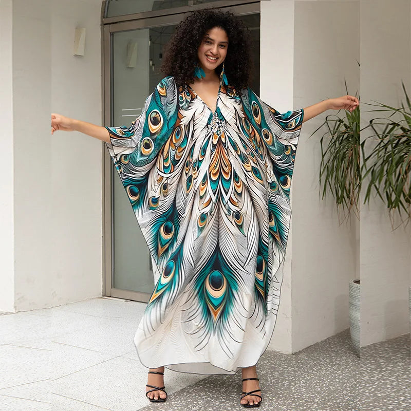 Plus Size Kaftan Dress for Women Hawaiian Batwing Sleeve Beach Cover Up Summer Swimsuit Dresses