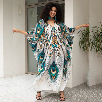 Plus Size Kaftan Dress for Women Hawaiian Batwing Sleeve Beach Cover Up Summer Swimsuit Dresses