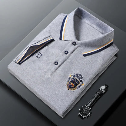 New Men's Casual Embroidery Short Sleeve Polo Shirt Fashion Solid Color Top
