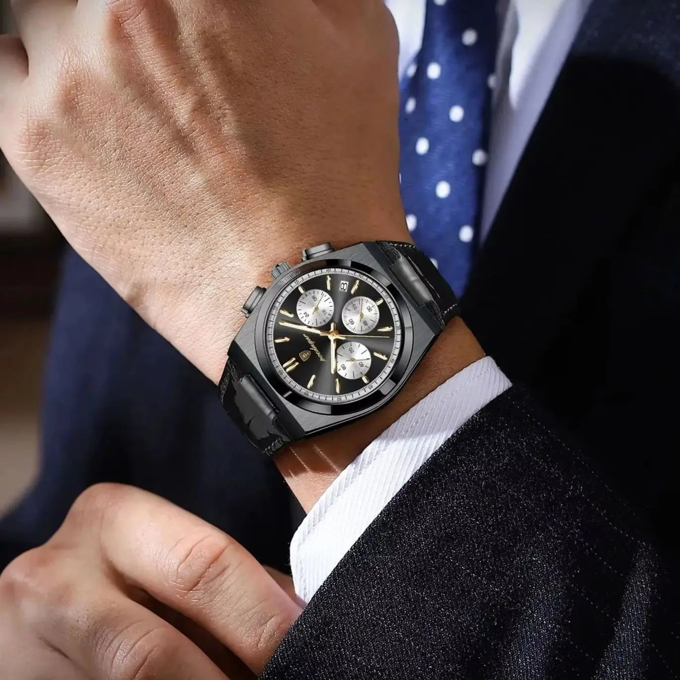 POEDAGAR Business Functional Male Watch Waterproof Luminous Chronograph Date Sports Men Wristwatch Leather Men's Quartz Watches