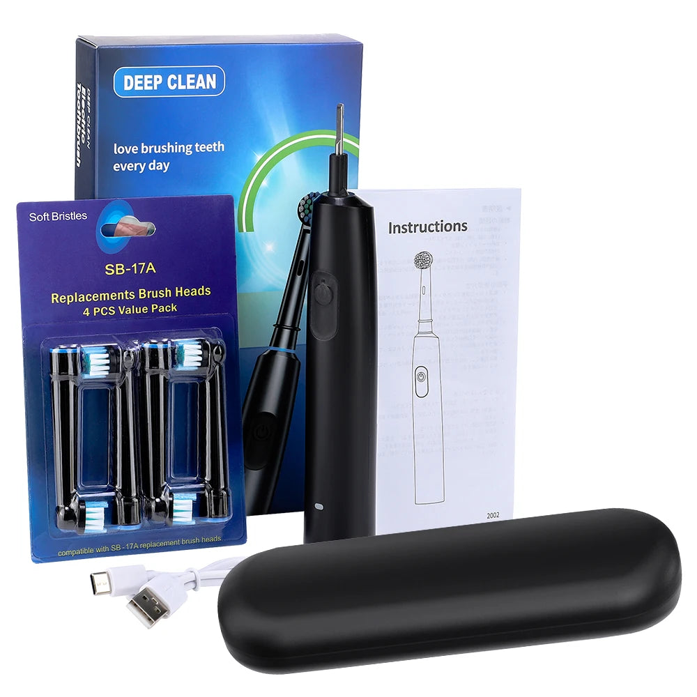 5 Modes Rotating Electric Toothbrush for Adults Smart Timer Deep Clean USB Rechargeable Tooth Brush with Replacement Heads