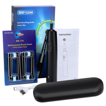 5 Modes Rotating Electric Toothbrush for Adults Smart Timer Deep Clean USB Rechargeable Tooth Brush with Replacement Heads