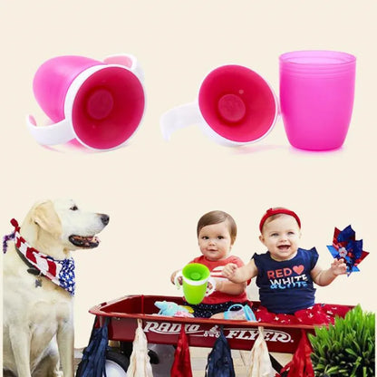 Baby Learning Drinking Cup With Double Handle Flip Lid 360 Degrees Can Be Rotated Leakproof Cup Infants Water Cups Bottle