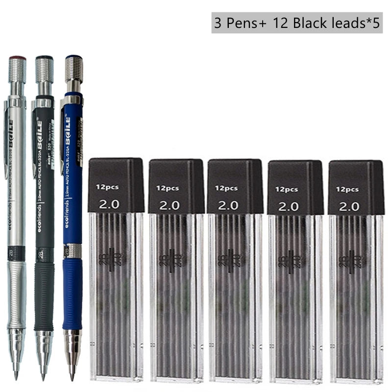2.0mm Mechanical Pencil Black / Color Lead Refill 2B Sketching Pencil Art Sketch Painting Writing For School & Office Stationery