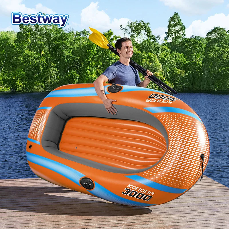 Bestway 61136/61140/61142/61146 1-3 Person Heavy Duty Inflatable Kayak - Long Lasting PVC Rafting Adventure Boat for Thrilling