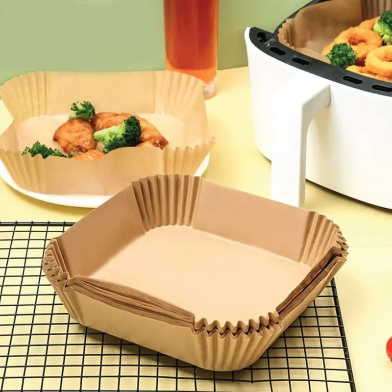 100Pcs Non Stick Air Fryer Liners Oil Waterproof Parchment Paper Baking Roasting Microwave Pre Cut Air Fryer Accessories