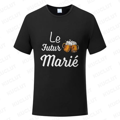 French Evg Team Married Tops Single Farewell Bachelor Party T Shirt Future Groom Man Tshirt Fashion Beer Graphic Wedding Tees