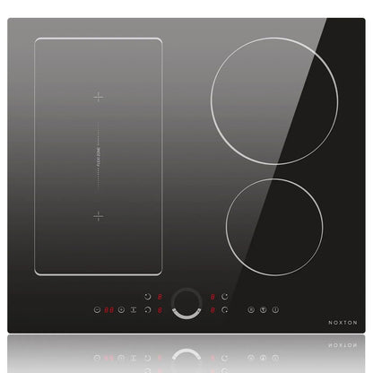 NOXTON 24Inch Induction Hob, 4 Burners with Flex Zone, Power Boost, Pause, 9 Power Levels, Safety Lock, 7200W, 240V Hard wired