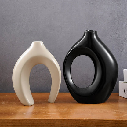 Hollow Nordic Modern  Vase Set of 2 for Modern Home Decor,Plastic imitation ceramic Hollow Flower Vases for Living Room