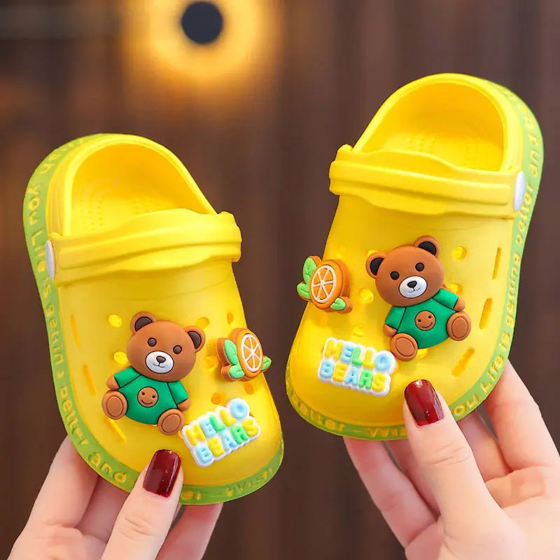 Summer Kids Slippers Cute Cartoon Hole Shoes Closed Toe Soft Sole Non Slip Indoor Baby Sandals Slippers For Boys Girls Toddlers