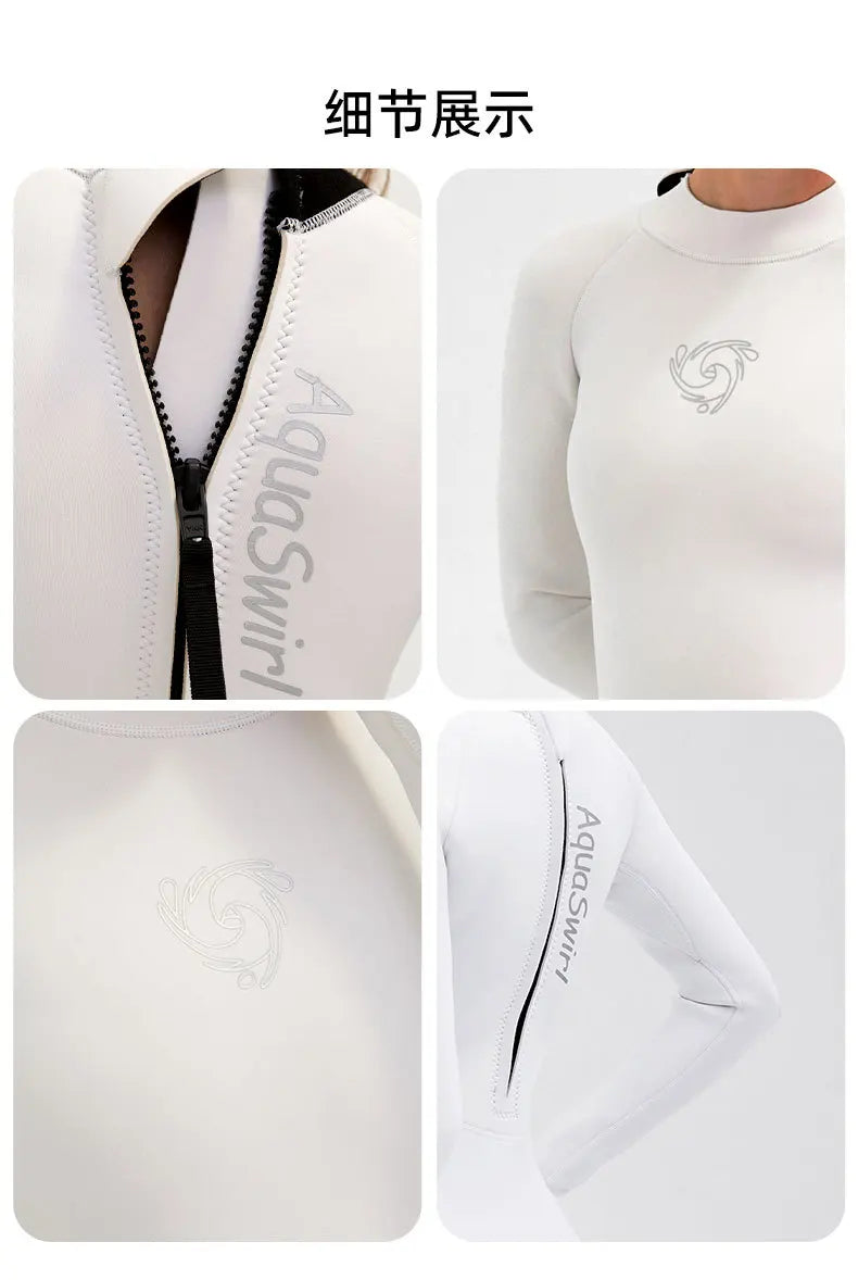 New CR Elastic Women 2.5mm Surfing Bikini Suit Keep Warm Swimwear One-piece Snorkeling Kayaking Scuba Dive White Wetsuit