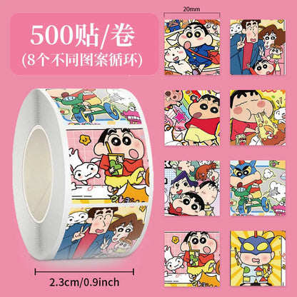 500pcs/Roll Crayon Shin-chan Anime Cartoon Sealing Sticker DIY PVC Laptop Decals Decoration Stiker Reward Gift Toys