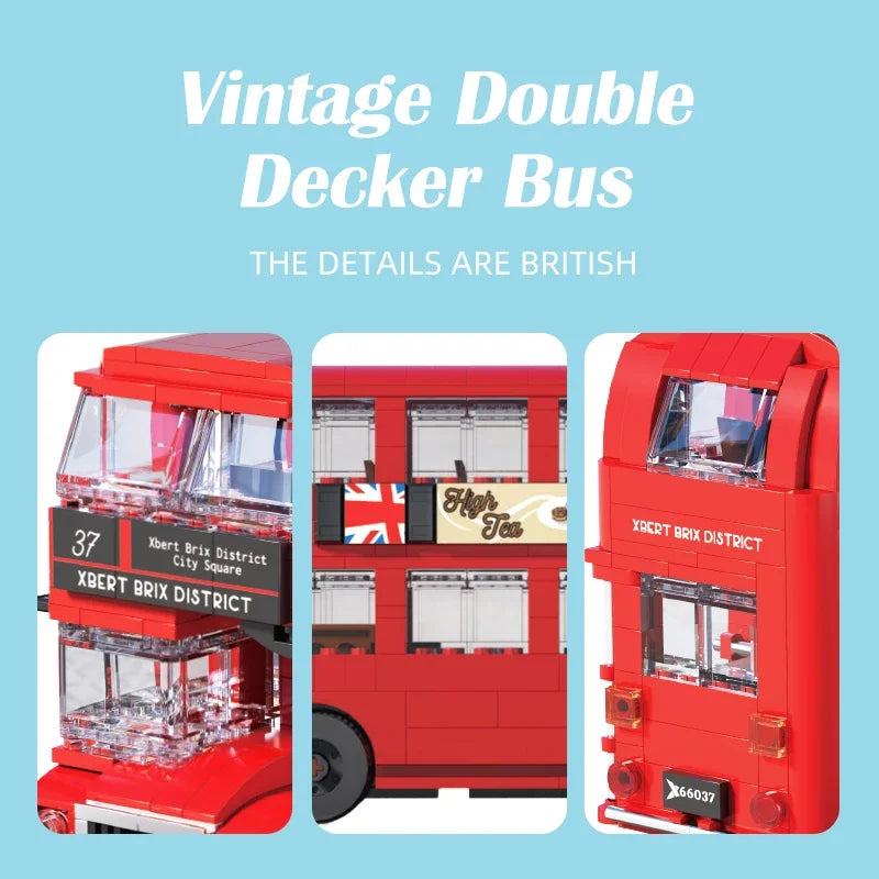 745PCS British Retro Double Decker Bus Building Blocks City Tour Bus Model Bricks Desktop Decoration Toys For Kids Holiday Gifts