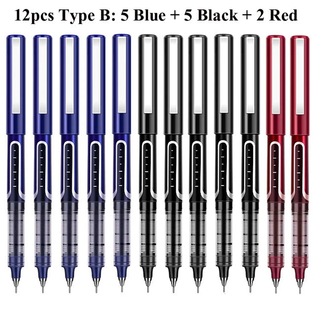 Deli Rollerball Pens, 12 Pack Blue/ Black Liquid Ink Ballpoint Gel Pens, 0.5 mm Fine Tip Rolling Ball Pens for Writing Drawing