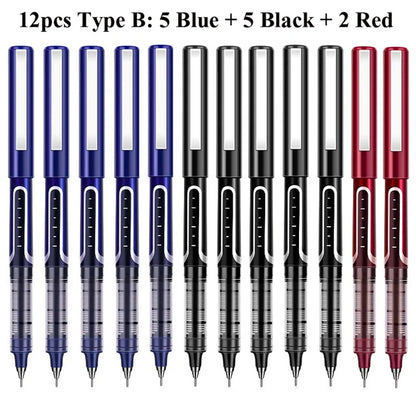 Deli Rollerball Pens, 12 Pack Blue/ Black Liquid Ink Ballpoint Gel Pens, 0.5 mm Fine Tip Rolling Ball Pens for Writing Drawing