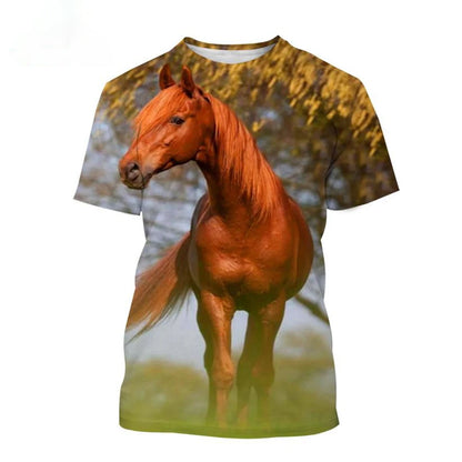 Summer hot selling fashion animal horse 3D printing print neutral casual Harajuku style comfortable short sleeved top