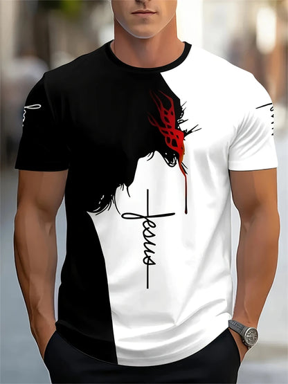 Creative Geometric Pattern Printed Men's T-shirt Summer Outdoor Sports Fitness Short Sleeves Comfortable And Breathable T-shirt