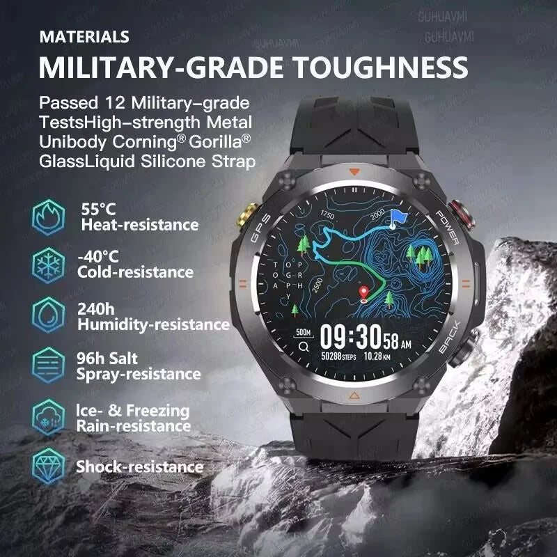 2025 GPS New Men Dual-band Positioning Smart Watch Men AMOLED Compass Waterproof 650mAh Battery Military Sport Watches New