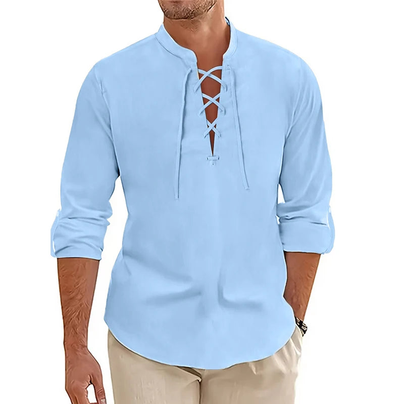 New Men's Long Sleeved Vintage Shirt Medieval Viking Top Cotton Shirts Men Halloween Costume Breathable Mens Tshirts Yoga Shirts
