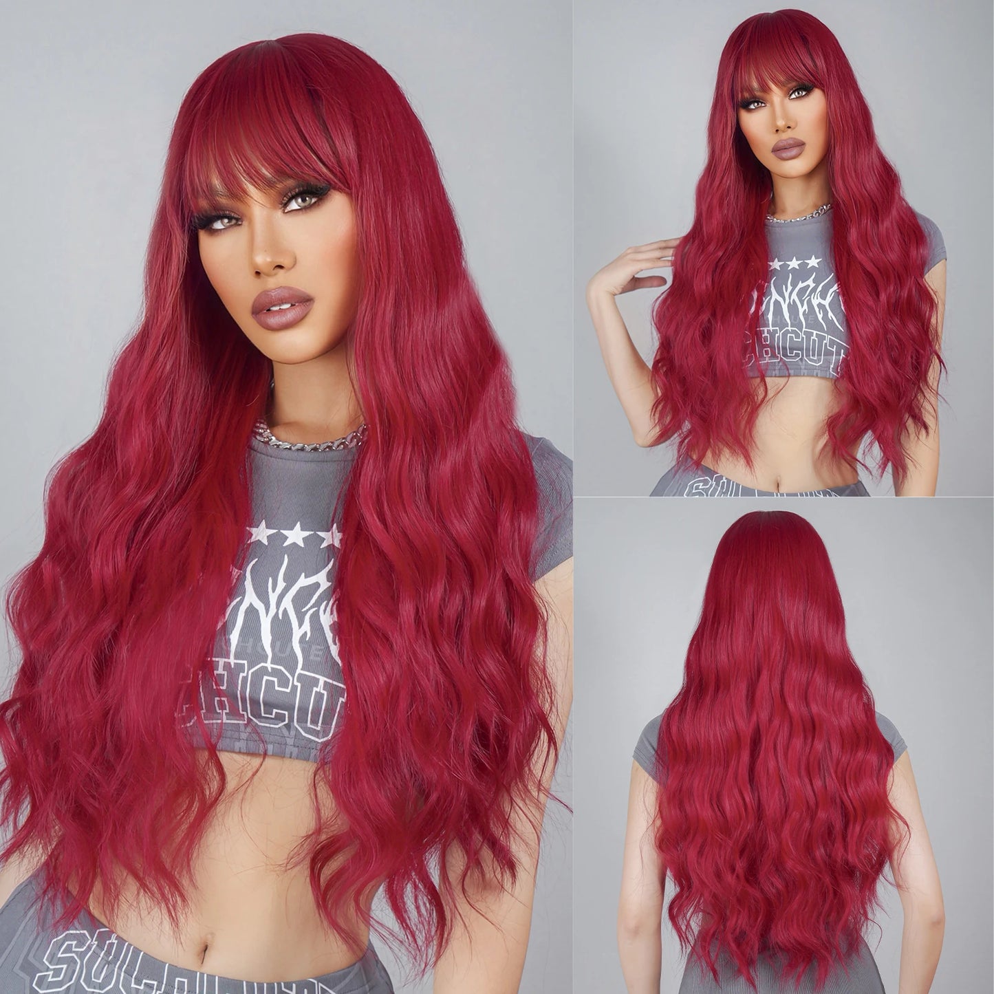 HENRY MARGU Long Brown Wavy Synthetic Wigs Middle Part Natural  Curly Wig for Black Women Cosplay Daily Heat Resistant Fake Hair
