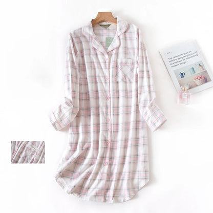 Nightgown 100% Brushed Cotton Nightshirts Women's Sleepwear Long Sleeve Plaid Winter Oversize Sleep Dress Women Home Clothes