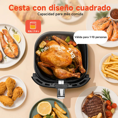 7L Oil-Free Air Fryer, Led Touch Screen, 8 Functions, Removable Non-Stick Basket, Recipe Book Included, 1900