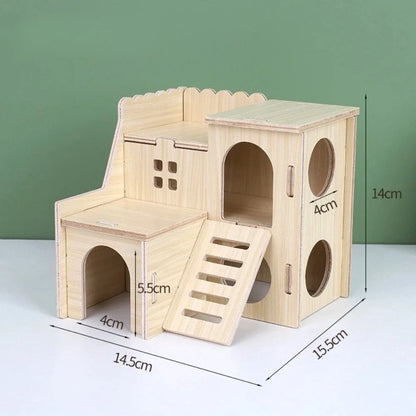 New Wooden Hamster Villa Easy to Install Durable Platform House Cage Accessories Chewable Hamster Climb Toy Pet Supplies