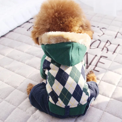 Winter Pet Thickened Warm Clothing Fashion Plaid Dog Four Legs Clothes Puppy Hoodie Teddy Yorkshire Coat Pet Supplies