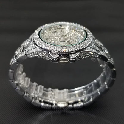 TikTok Hot Diamond Wristwatch For Men Luxury 18K Gold Plated Quartz Watches Day Date Nightclub Party Watch Unisex Rapper Jewelry