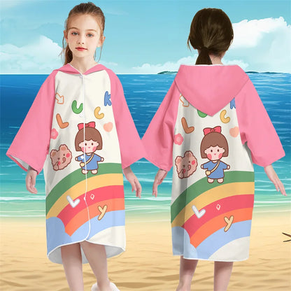 Kids Hooded Bath Beach Poncho Towels Microfiber Swim Cover-ups Surf Poncho Quick Dry Changing Bathrobe Child Swimming Towels