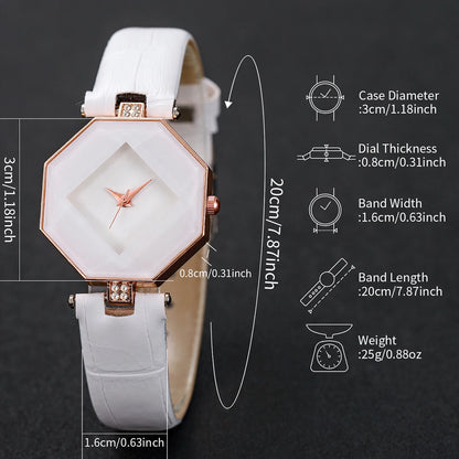 2PCS Fashion Women's Watches Casual Leather Band Analog Quartz Watch Pearls Bracelet Set（Without Box）