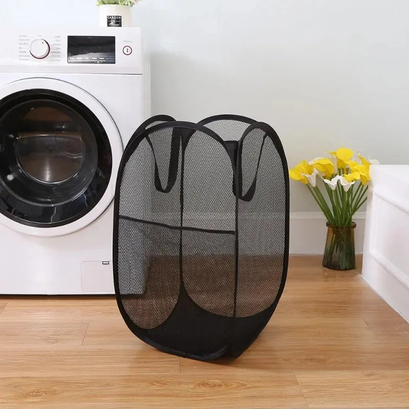 Large Capacity Foldable Dirty Clothes Basket Mesh Bathroom Storage Bucket Portable Organizer for Laundry