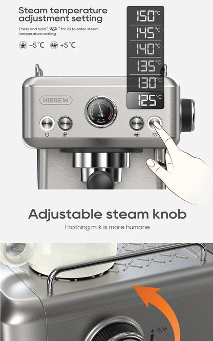 HiBREW 20Bar Semi Automatic Espresso Coffee Machine Temperature Adjustable 58mm Portafilter Cold/Hot Coffee Maker Metal CaseH10A