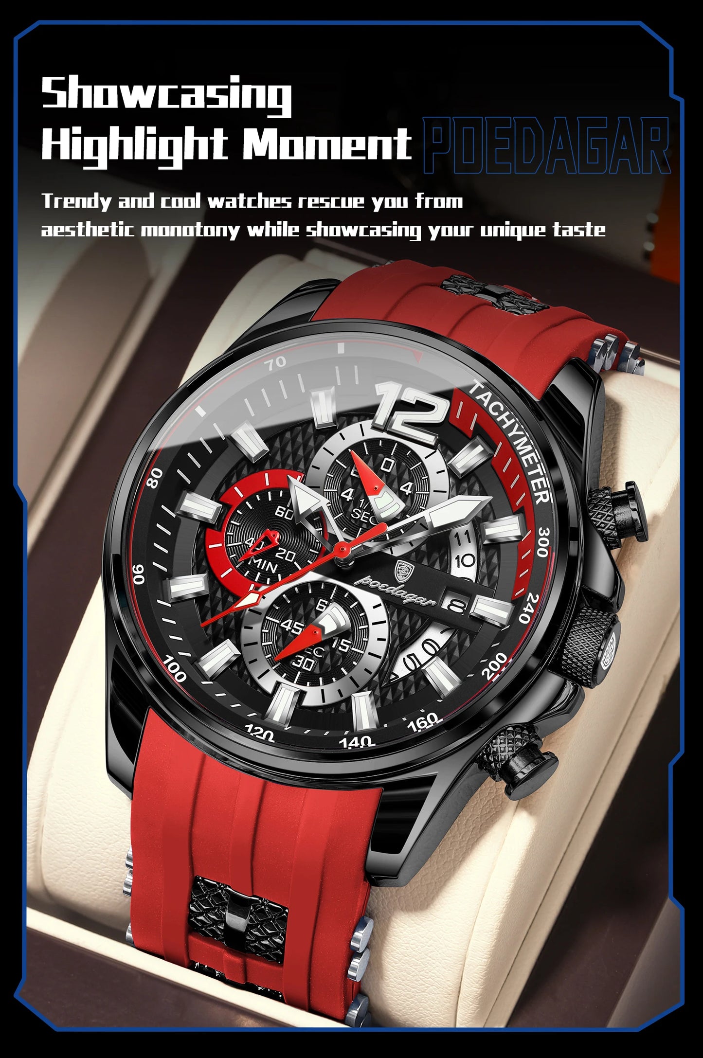 POEDAGAR Functional Watch For Men Date Chronograph Luminous Waterproof Silicone Classic Male Watch Quartz Original Men's Watches