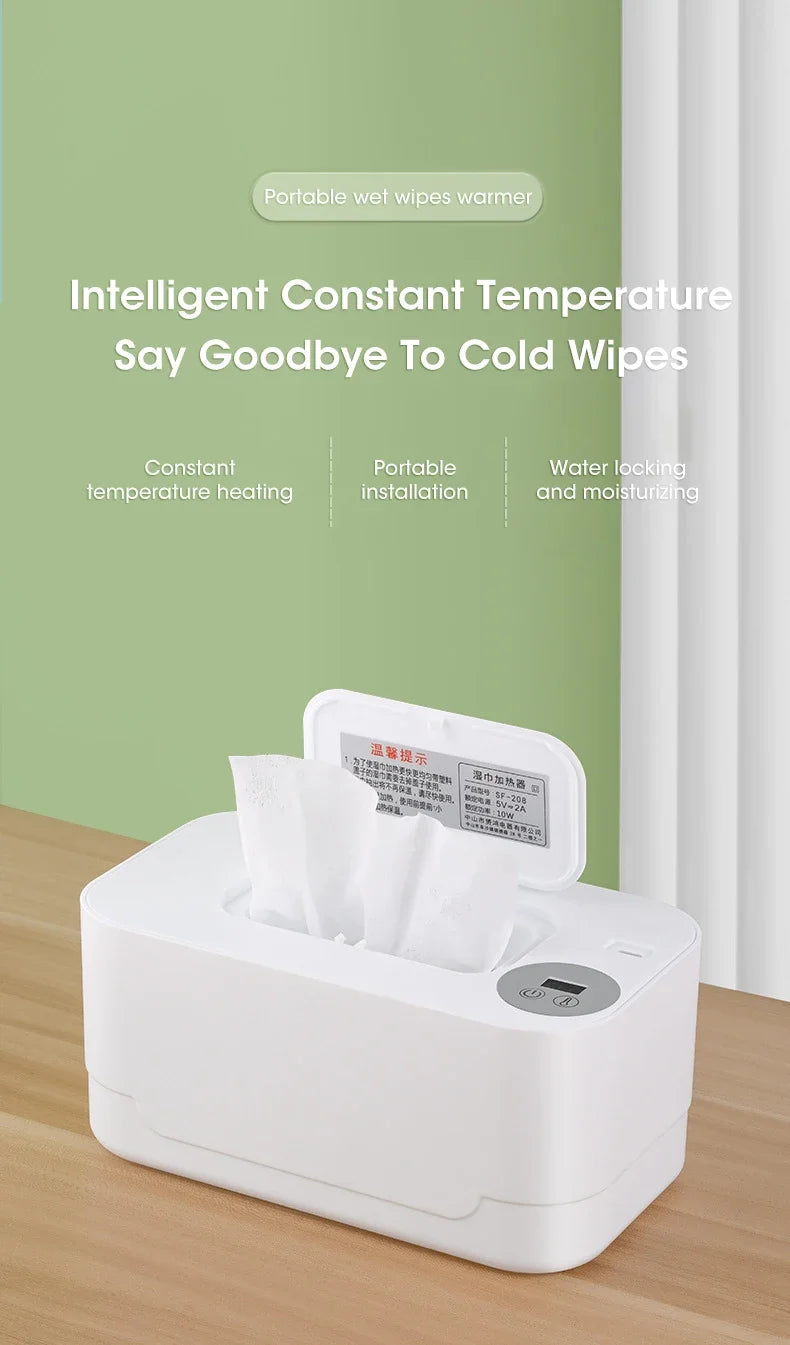 Baby Wet Wipe Heater Warmer with LED Display Wet Towel Dispenser Portable USB Baby Wipe Warmer Napkin Heating Box Home/Car