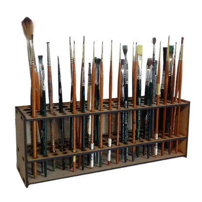 67Holes Paintbrush Holder Stand Wooden Paint Brush Stand Desk Organizer Wall Mounted Makeup Brush Shelf For Painting Supplies