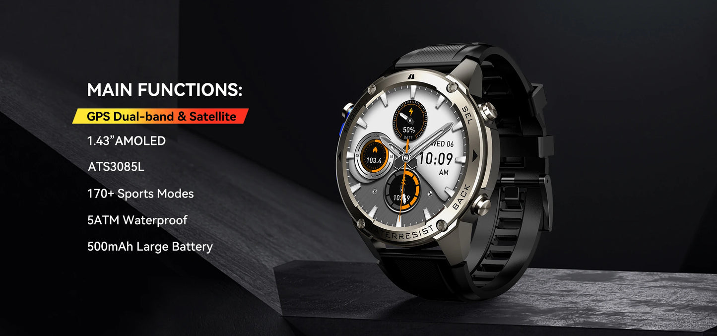 LIGE New GPS Tracker Smart Watch Men 466*466 AMOLED Screen Men Watches 50M Waterproof Outdoor Compass 500mAh Battery Smartwatch