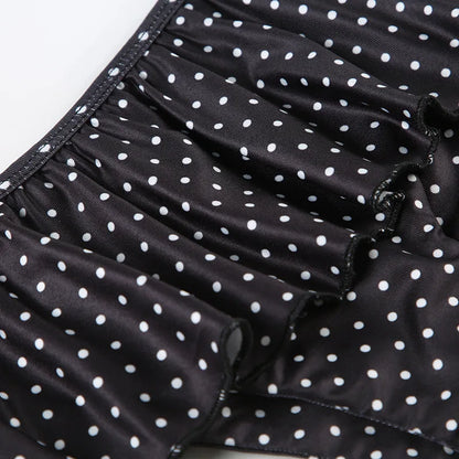2025 Summer Vacation Beach 2 Piece Set Women Sexy Polka Dots Print Lace Up Halter Bra + Ruffles Micro Mini Skirts Swimsuit