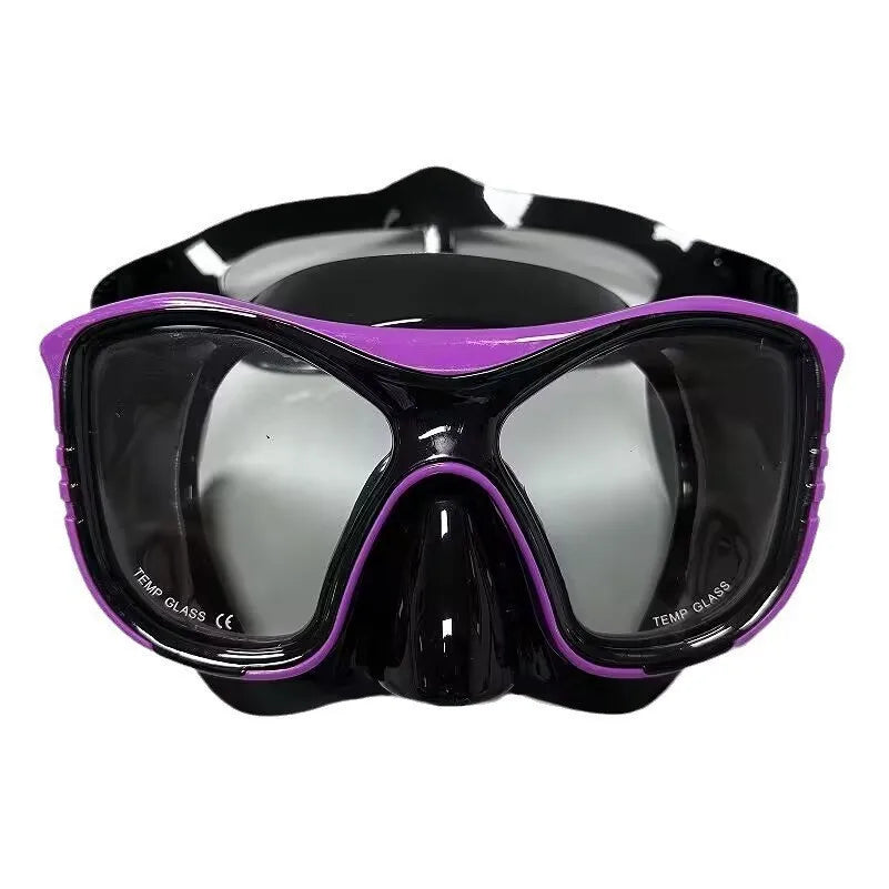 Large-Frame Diving Goggles Set: Silicone, Wide View, Tempered Glass