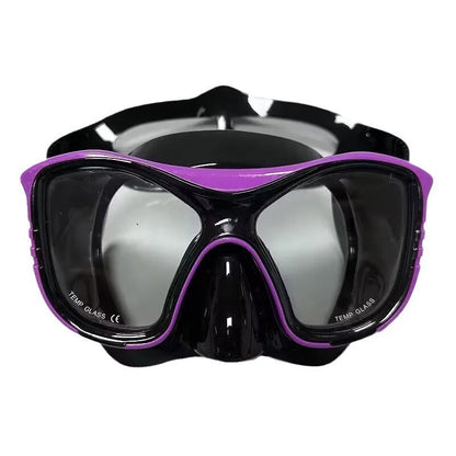 Large-Frame Diving Goggles Set: Silicone, Wide View, Tempered Glass