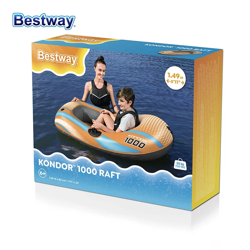 Bestway 61136/61140/61142/61146 1-3 Person Heavy Duty Inflatable Kayak - Long Lasting PVC Rafting Adventure Boat for Thrilling