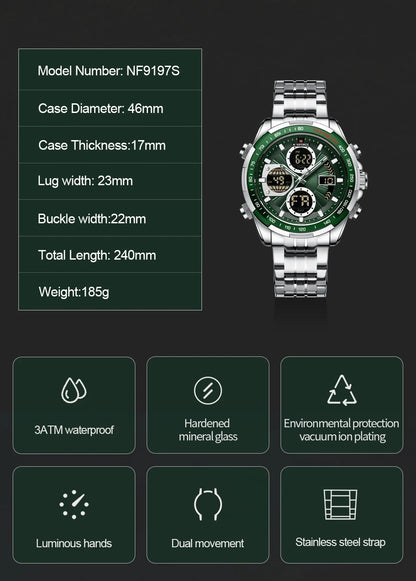 NAVIFORCE Luxury Original Sports Wrist Watch For Men Quartz Steel Waterproof Dual Display Military LED Digital Watches Relogio