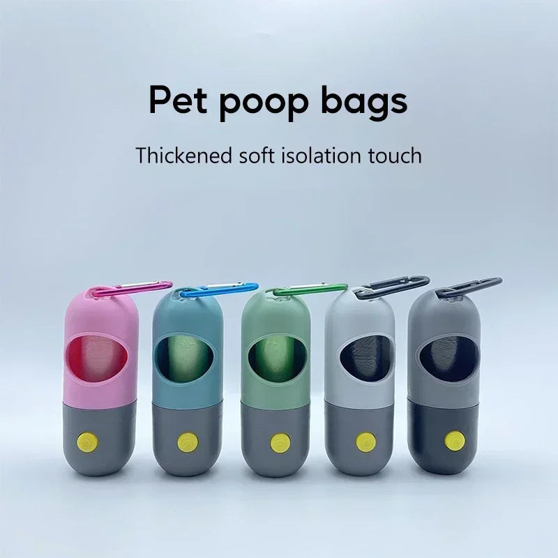 LED Lighted Dog Poop Bags Dispenser Portable with 10 Rolls Waste Bags Degradable for Outdoor Night Dog Walking Cat Cleaning