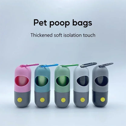 LED Lighted Dog Poop Bags Dispenser Portable with 10 Rolls Waste Bags Degradable for Outdoor Night Dog Walking Cat Cleaning