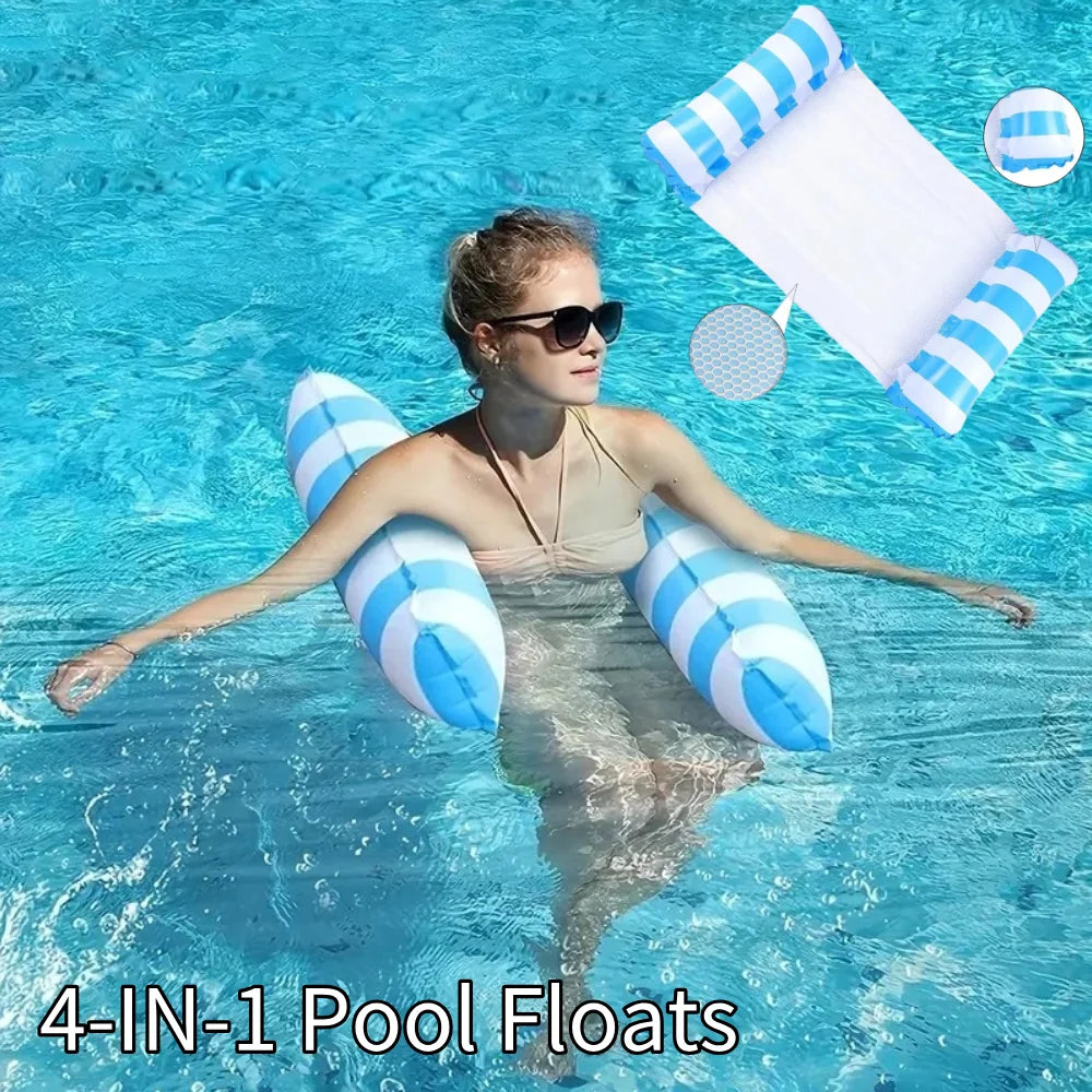 4-IN-1 PVC Water Hammock Recliner Inflatable Floating Swimming Pool Party Mattress Beach Leisure Floating Beds With Net Backrest