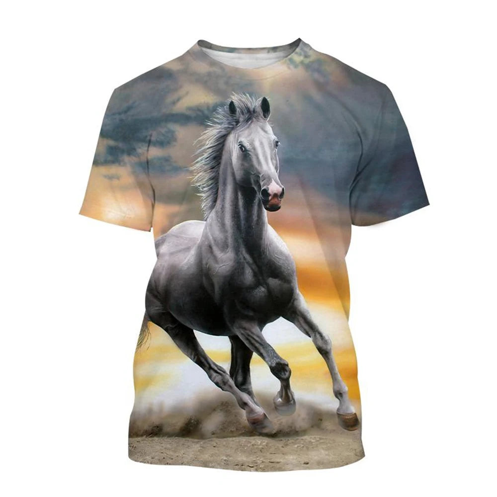 Summer hot selling fashion animal horse 3D printing print neutral casual Harajuku style comfortable short sleeved top