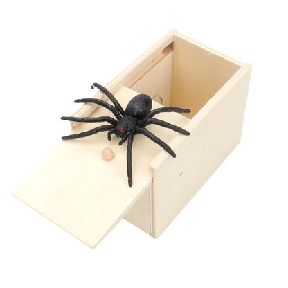 Spider Prank Box Pop Out Rubber Spider Handmade Wood Scare Box Party Game Surprise Joke Funny Trick Toy for Kids Halloween Gift