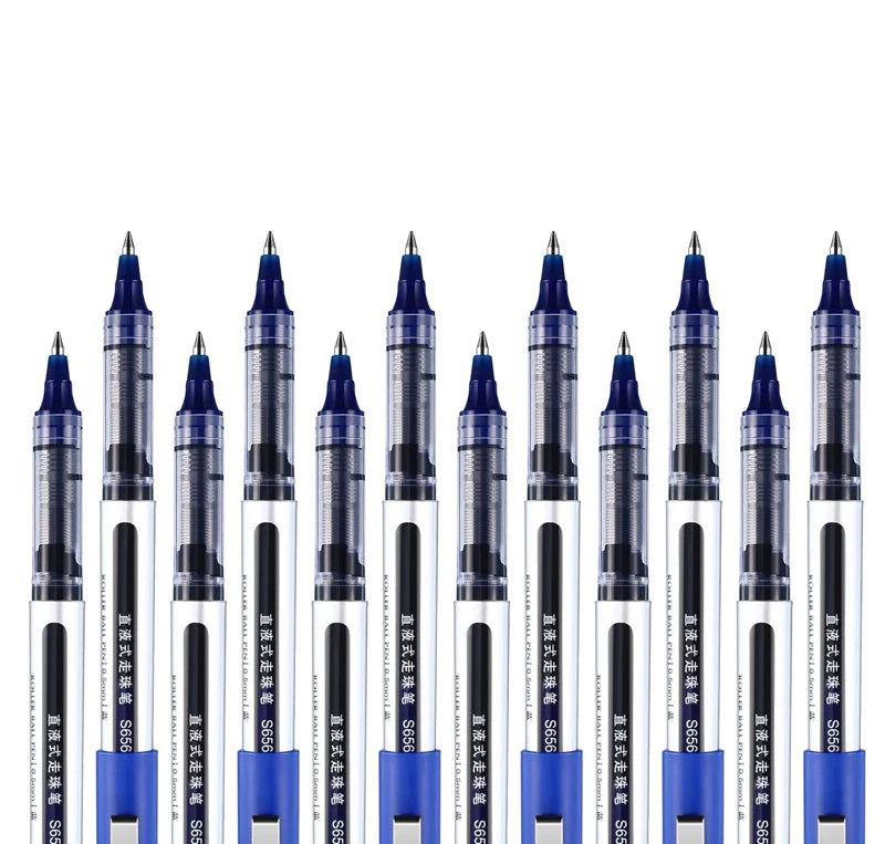 Deli Rollerball Pens, 12 Pack Blue/ Black Liquid Ink Ballpoint Gel Pens, 0.5 mm Fine Tip Rolling Ball Pens for Writing Drawing
