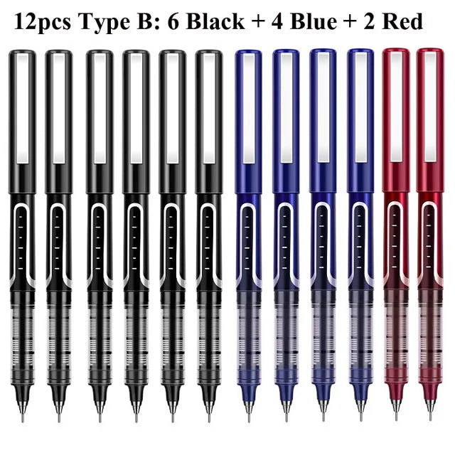 Deli Rollerball Pens, 12 Pack Blue/ Black Liquid Ink Ballpoint Gel Pens, 0.5 mm Fine Tip Rolling Ball Pens for Writing Drawing